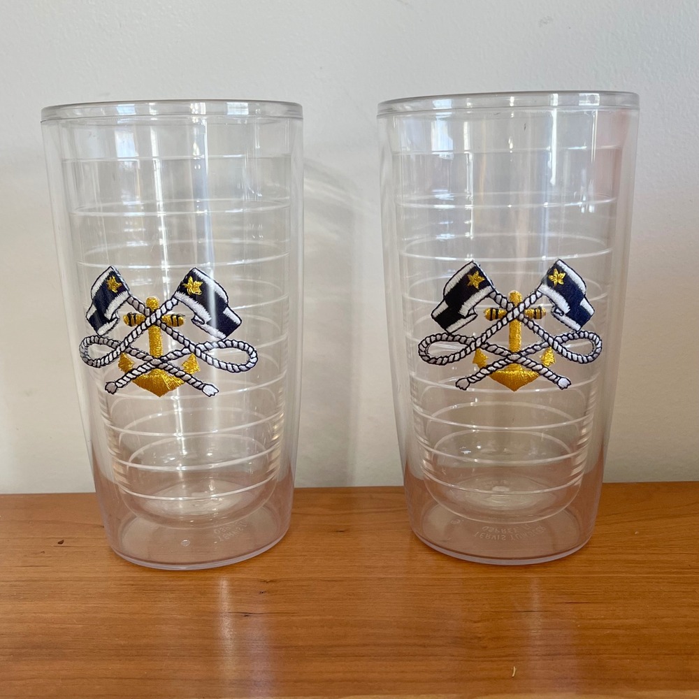 Tervis Tumbler 16oz Set of 2 Nautical Anchor Flags Insulated Clear Glasses USA